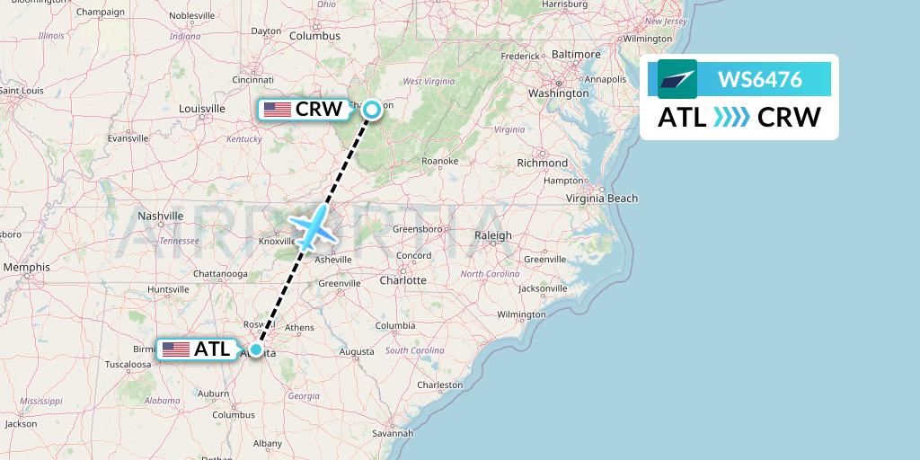 WS6476 WestJet Flight Map: Atlanta to Charleston