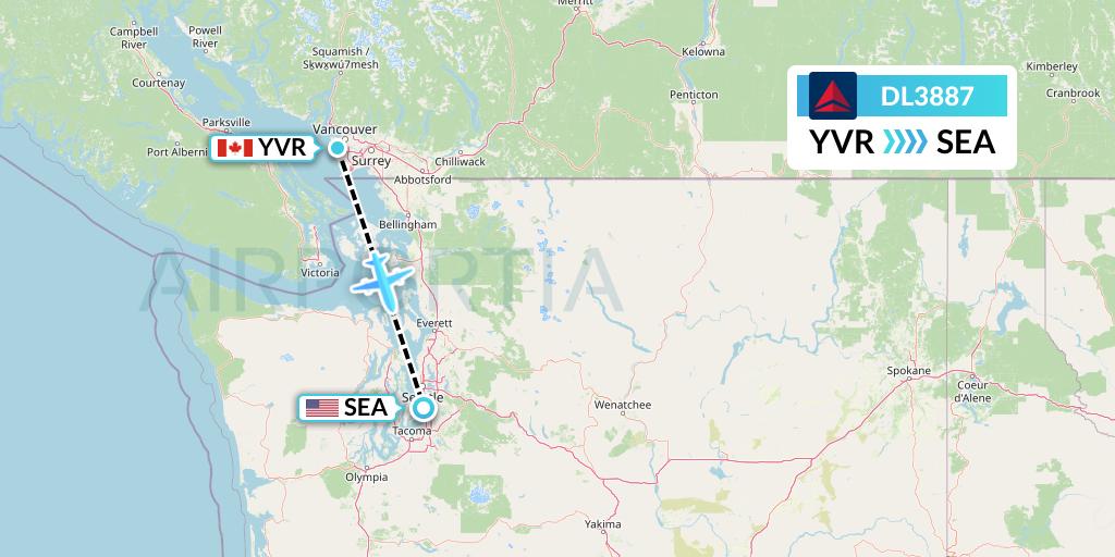 DL3887 Delta Air Lines Flight Map: Vancouver to Seattle