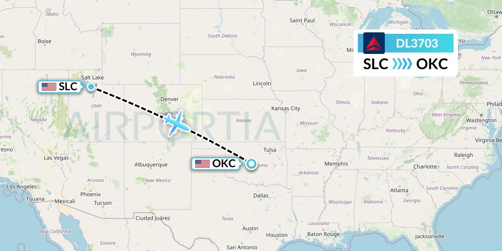 DL3703 Delta Air Lines Flight Map: Salt Lake City to Oklahoma City
