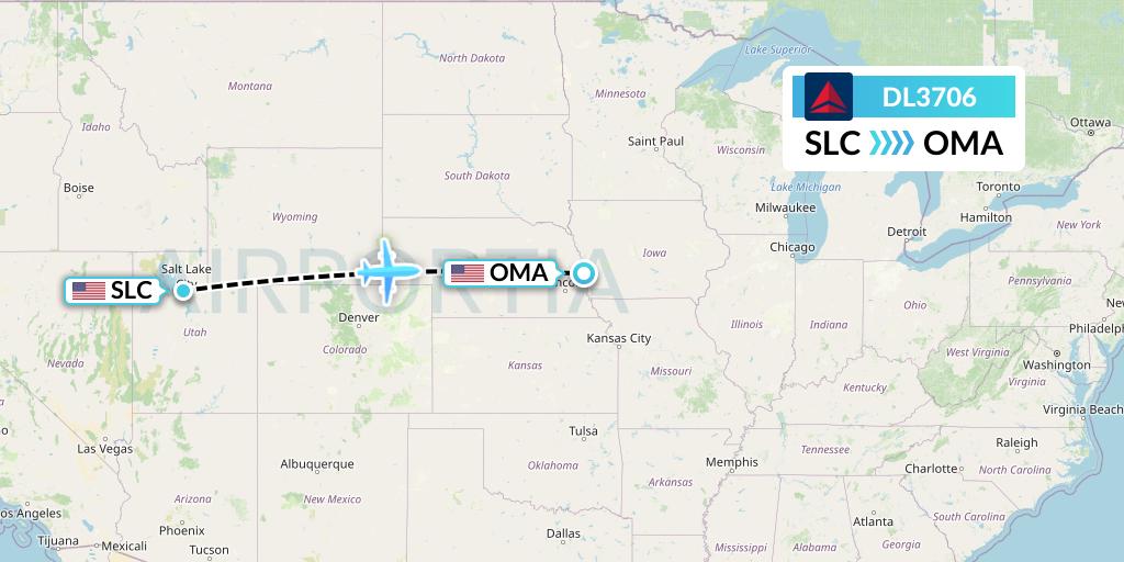DL3706 Delta Air Lines Flight Map: Salt Lake City to Omaha