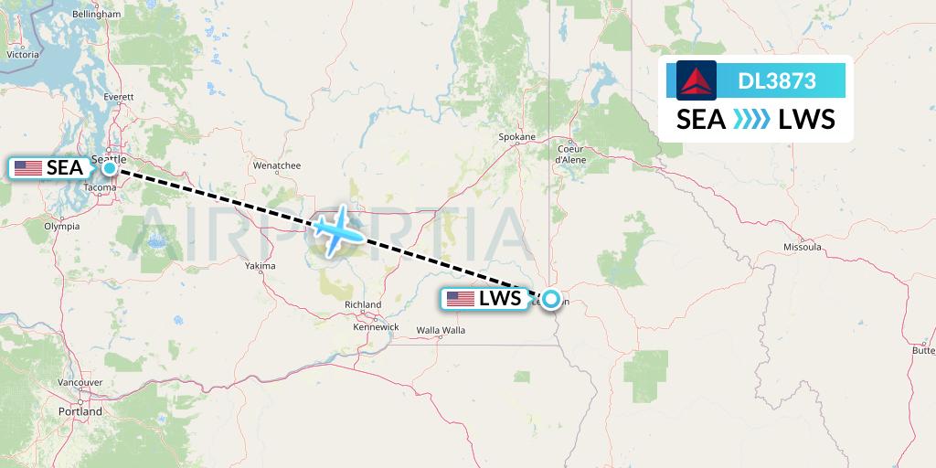 DL3873 Delta Air Lines Flight Map: Seattle to Lewiston