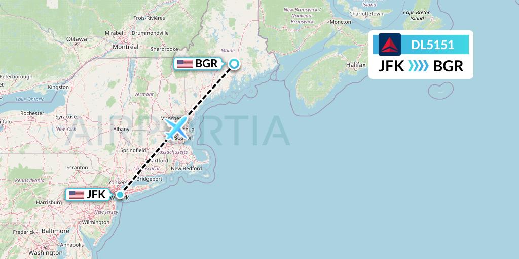 DL5151 Delta Air Lines Flight Map: New York to Bangor
