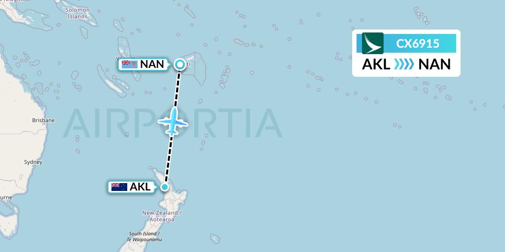 CX6915 Cathay Pacific Flight Map: Auckland to Nadi