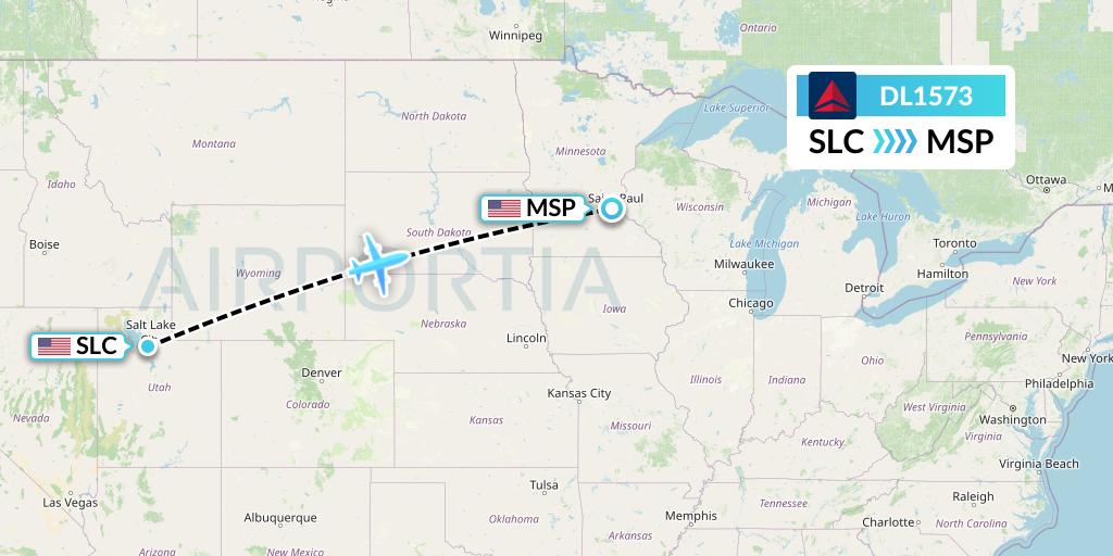DL1573 Delta Air Lines Flight Map: Salt Lake City to Minneapolis