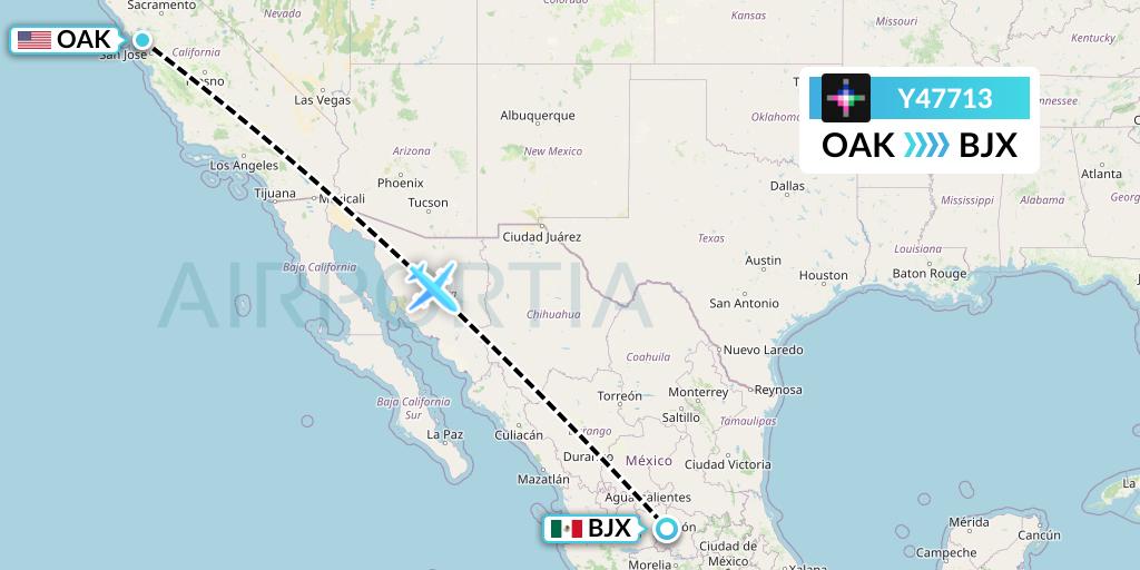 Y47713 Volaris Flight Map: Oakland to Silao