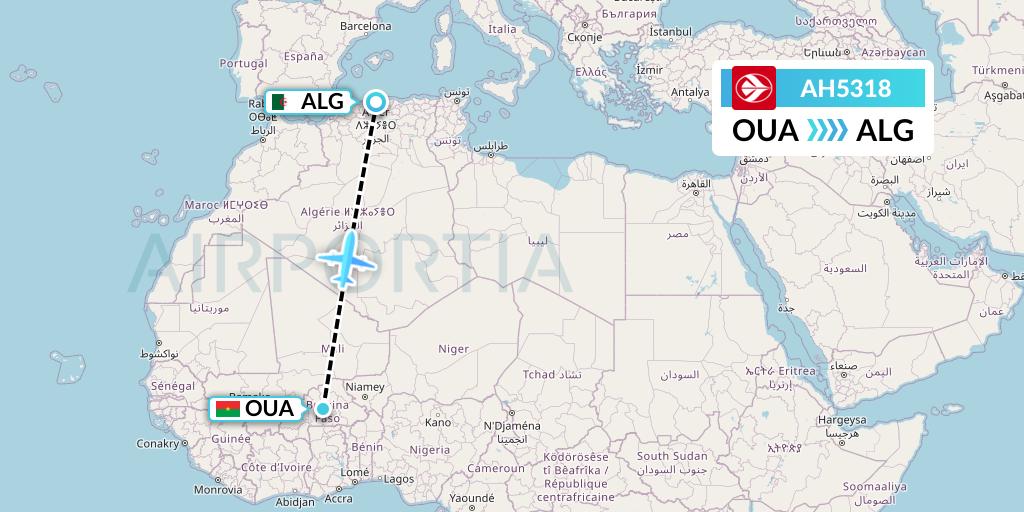AH5318 Air Algerie Flight Map: Ouagadougou to Algiers