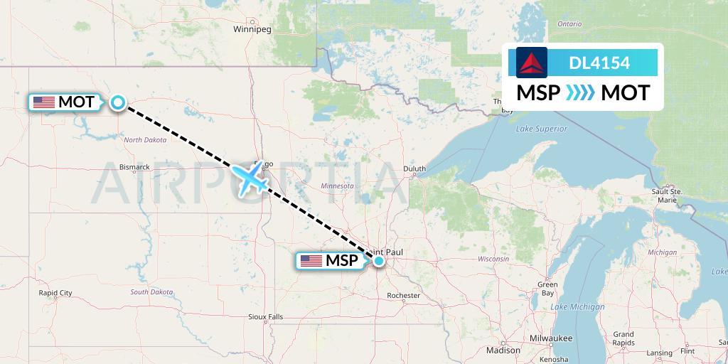 DL4154 Delta Air Lines Flight Map: Minneapolis to Minot