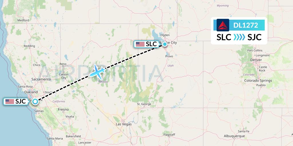 DL1272 Delta Air Lines Flight Map: Salt Lake City to San Jose