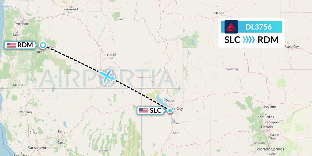 DL3756 Delta Air Lines Flight Map: Salt Lake City to Redmond