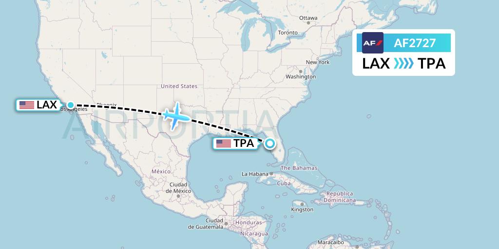 AF2727 Air France Flight Map: Los Angeles to Tampa