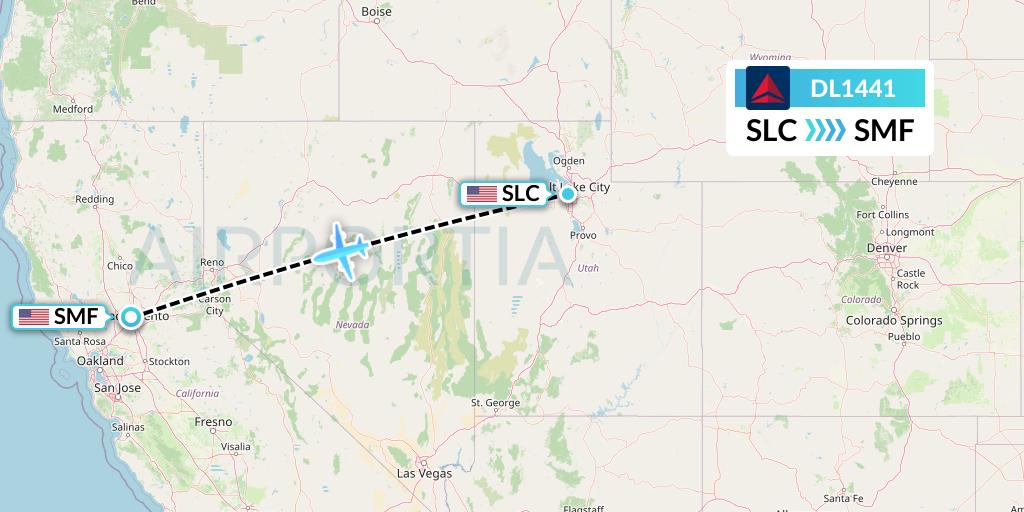 DL1441 Delta Air Lines Flight Map: Salt Lake City to Sacramento