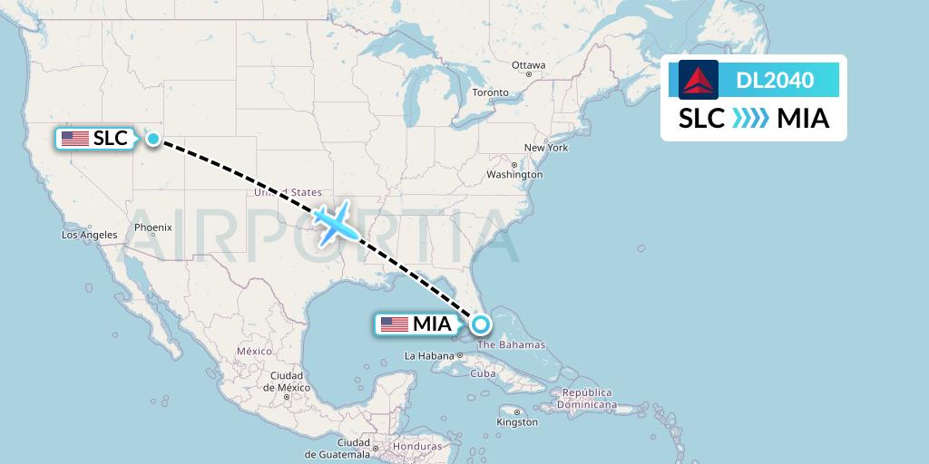 DL2040 Delta Air Lines Flight Map: Salt Lake City to Miami