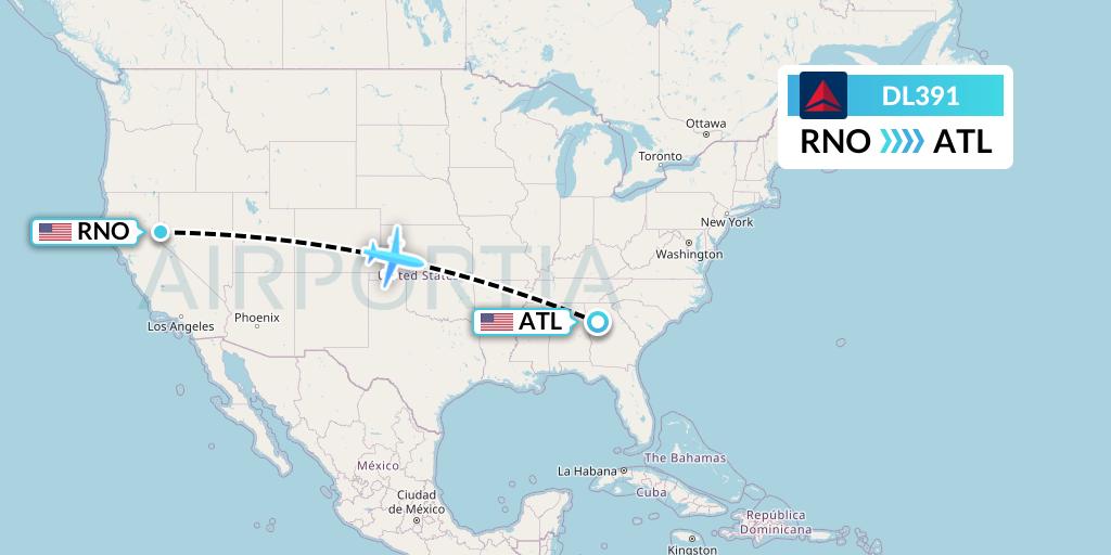 DL391 Delta Air Lines Flight Map: Reno to Atlanta