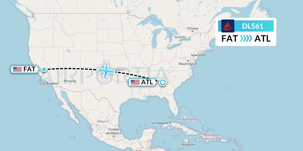 DL561 Delta Air Lines Flight Map: Fresno to Atlanta