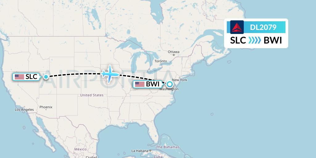 DL2079 Delta Air Lines Flight Map: Salt Lake City to Baltimore
