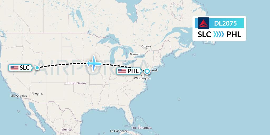 DL2075 Delta Air Lines Flight Map: Salt Lake City to Philadelphia