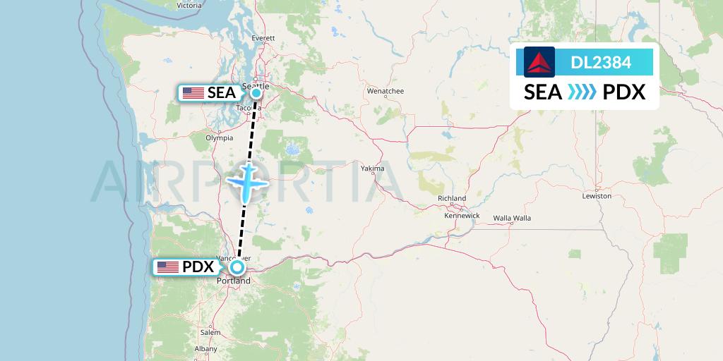 DL2384 Delta Air Lines Flight Map: Seattle to Portland