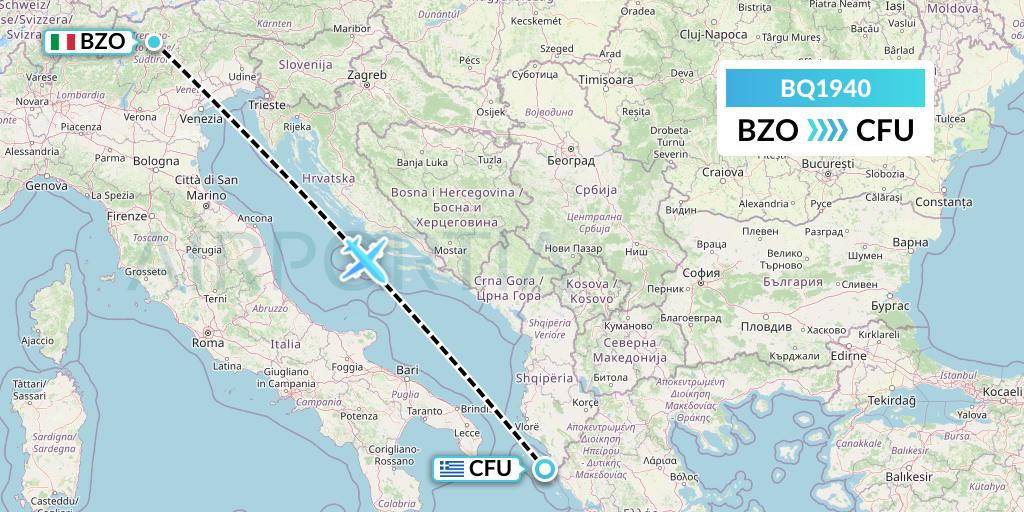 BQ1940 Skyalps Flight Map: Bolzano to Corfu