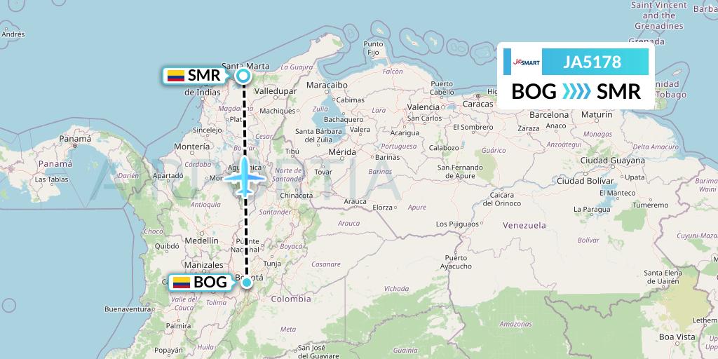 JA5178 JetSMART Flight Map: Bogota to Santa Marta