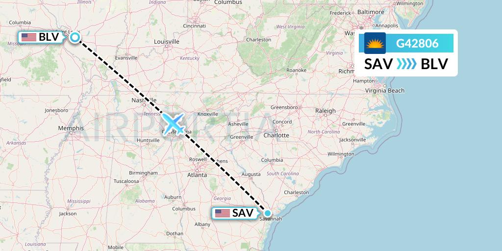 G42806 Allegiant Air Flight Map: Savannah to Belleville