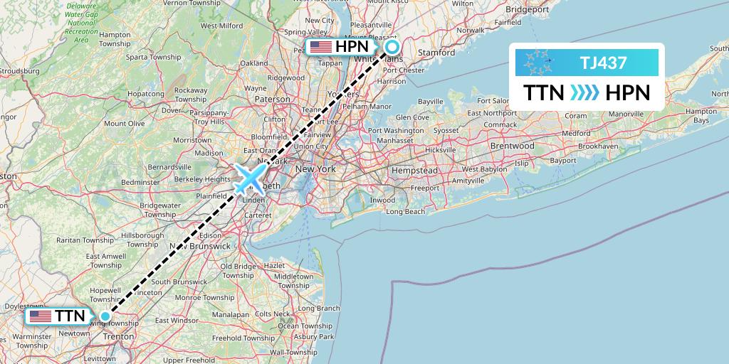 TJ437 Tradewind Aviation Flight Map: Trenton to White Plains