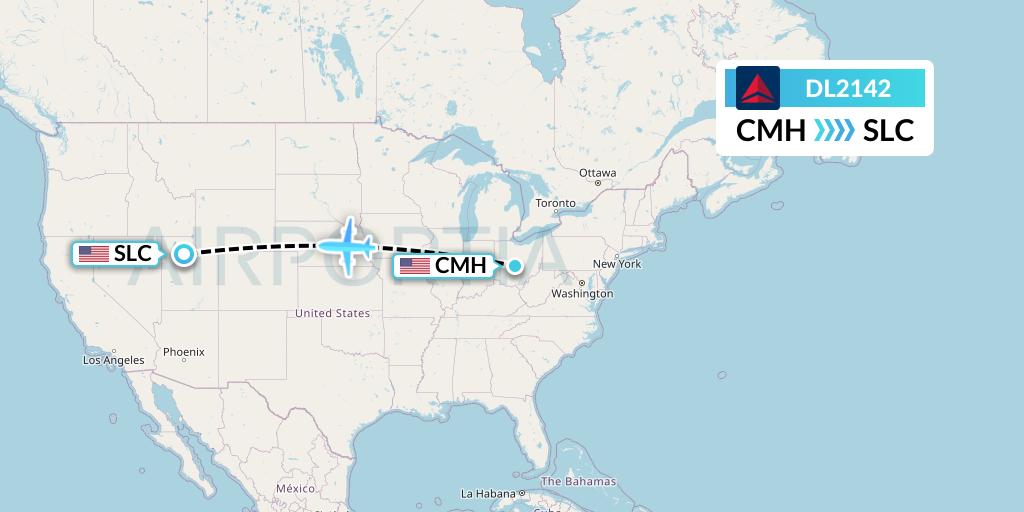 DL2142 Delta Air Lines Flight Map: Columbus to Salt Lake City