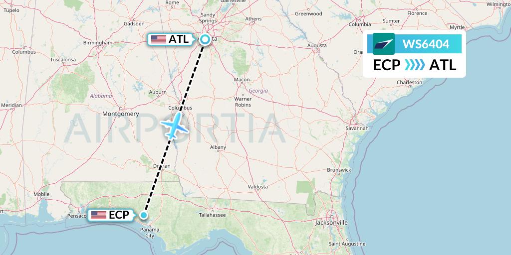 WS6404 WestJet Flight Map: Panama City to Atlanta