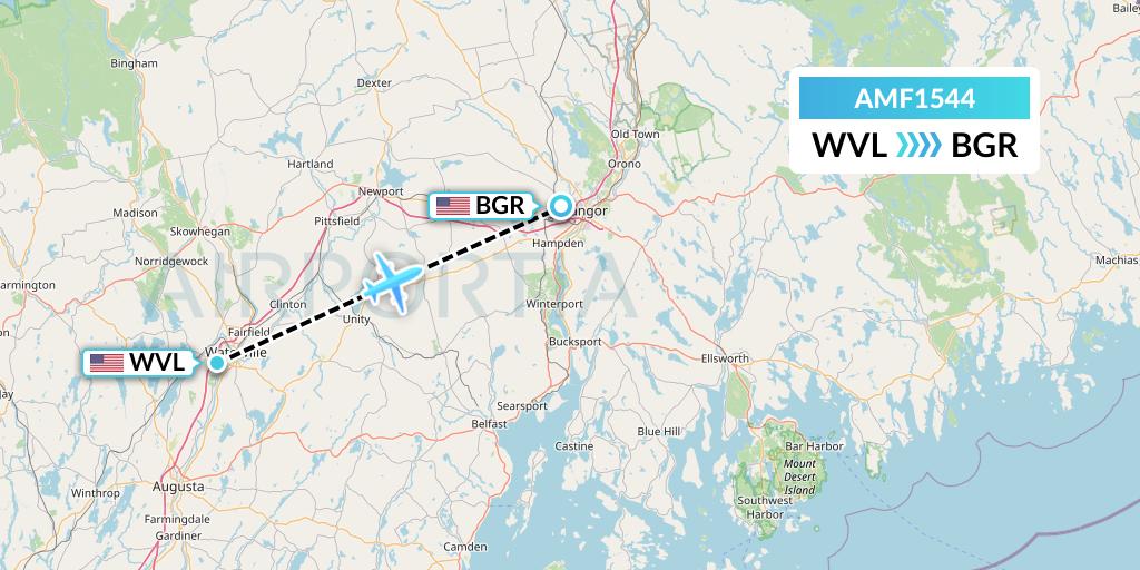 AMF1544 Ameriflight Flight Map: Waterville to Bangor