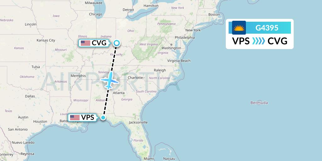 G4395 Allegiant Air Flight Map: Valparaiso to Cincinnati