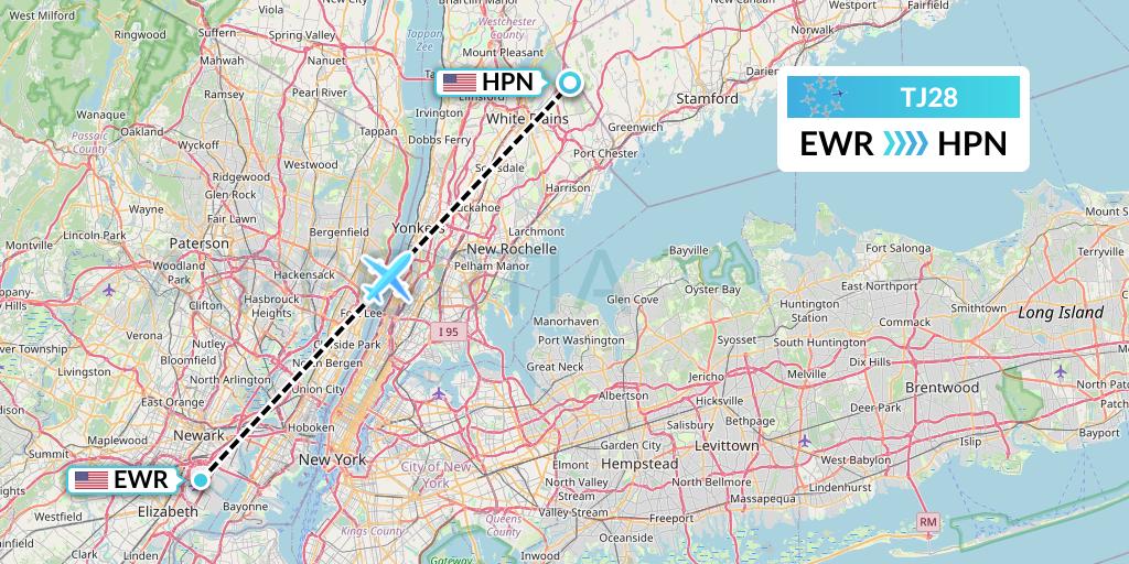 TJ28 Tradewind Aviation Flight Map: New York to White Plains