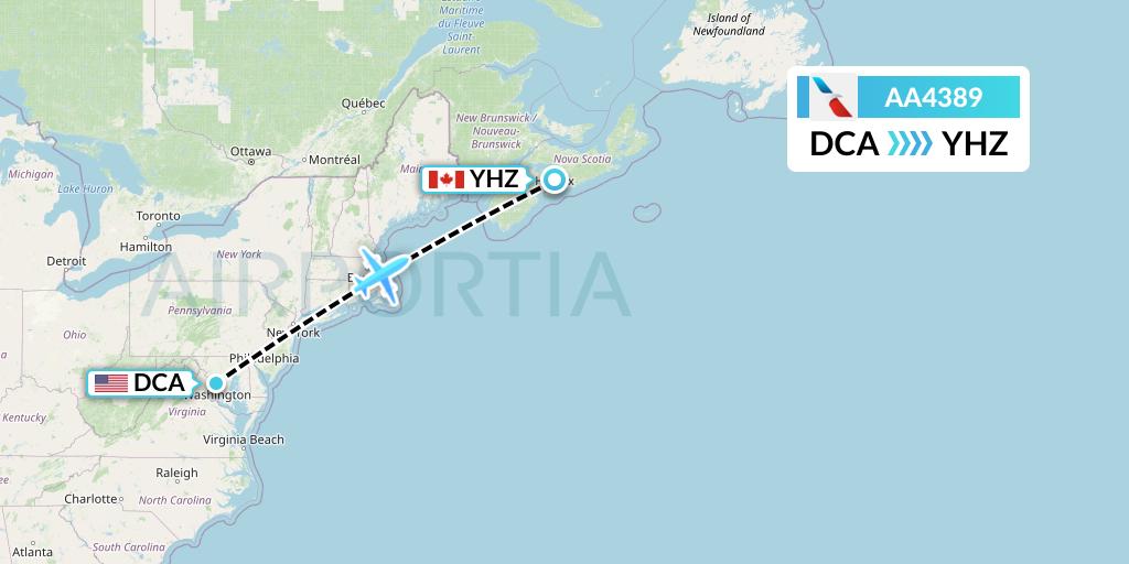 AA4389 American Airlines Flight Map: Washington to Halifax
