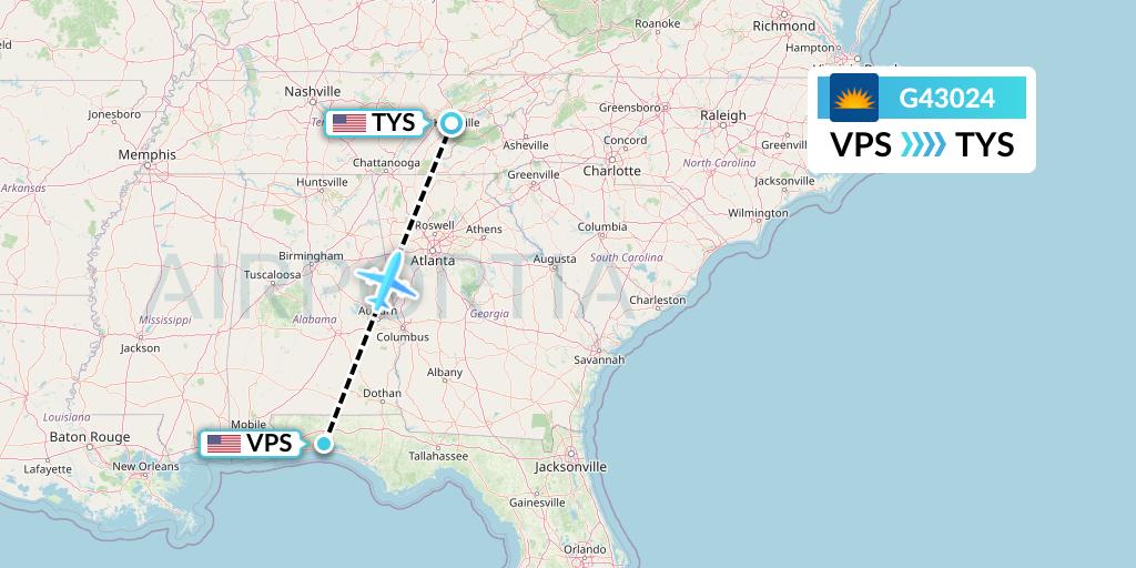 G43024 Allegiant Air Flight Map: Valparaiso to Knoxville