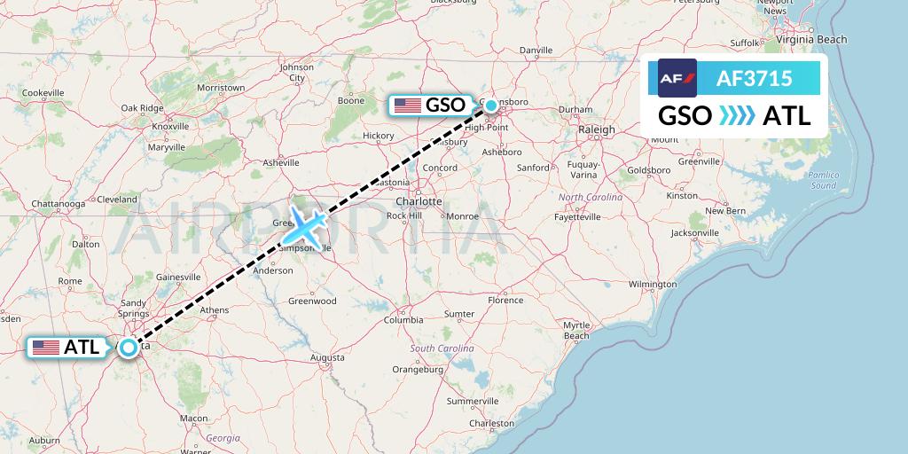AF3715 Air France Flight Map: Greensboro to Atlanta