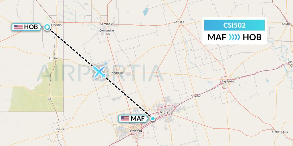 CSI502 Csi Aviation Flight Map: Midland to Hobbs