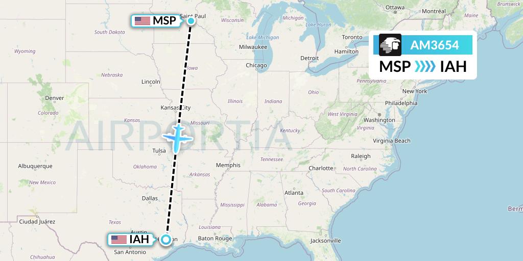 AM3654 Aeromexico Flight Map: Minneapolis to Houston