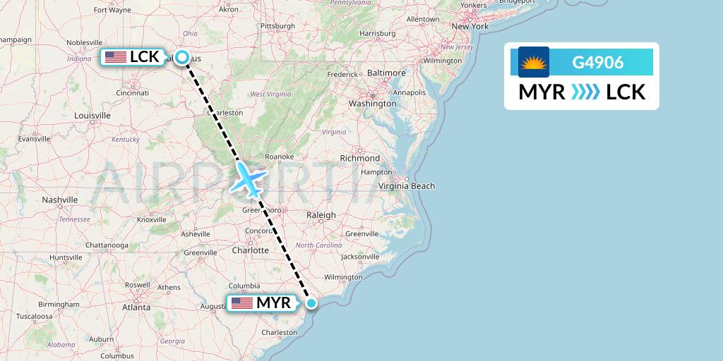 G4906 Allegiant Air Flight Map: Myrtle Beach to Columbus