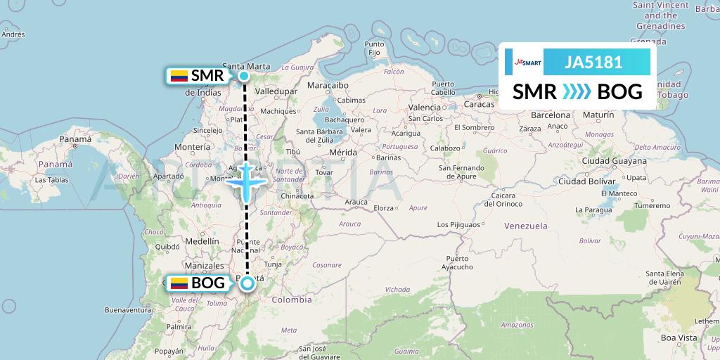 JA5181 JetSMART Flight Map: Santa Marta to Bogota