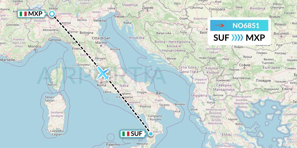 NO6851 Neos Flight Map: Lamezia Terme to Milan