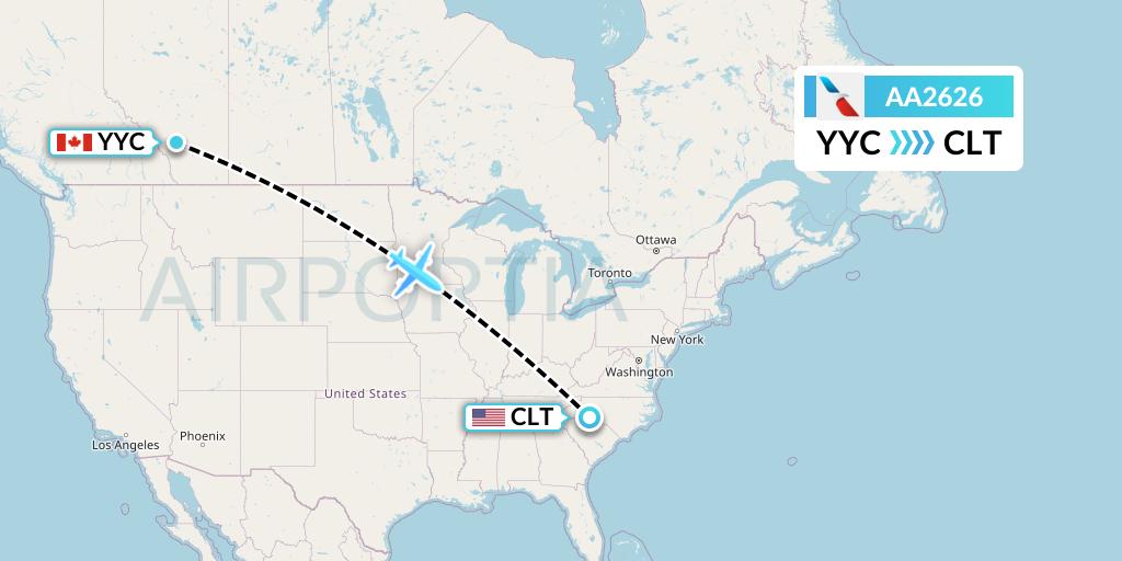 AA2626 American Airlines Flight Map: Calgary to Charlotte