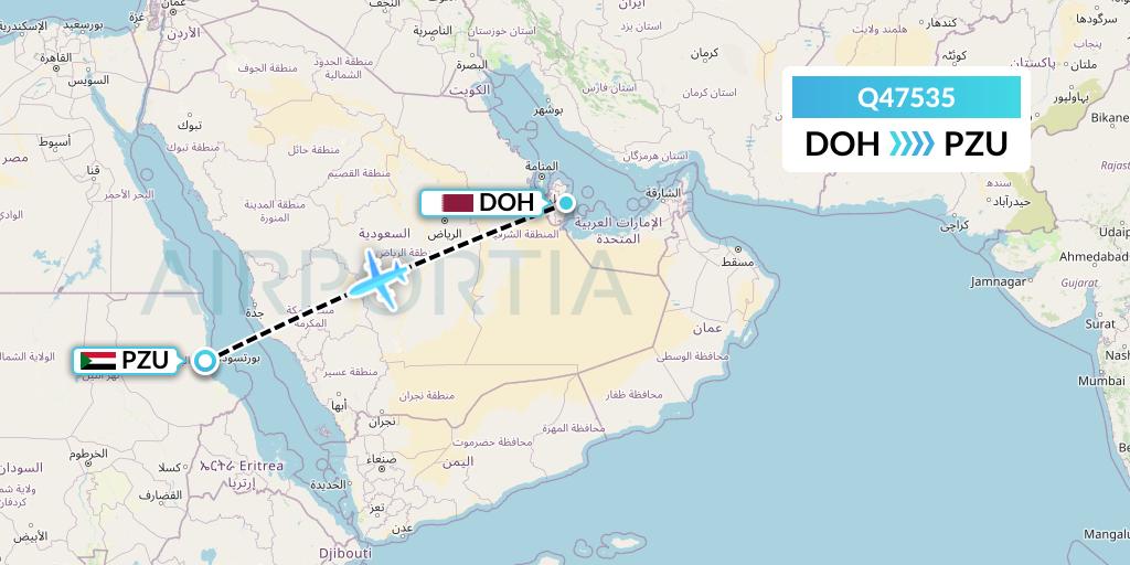 Q47535 Euroairlines Flight Map: Doha to Port Sudan