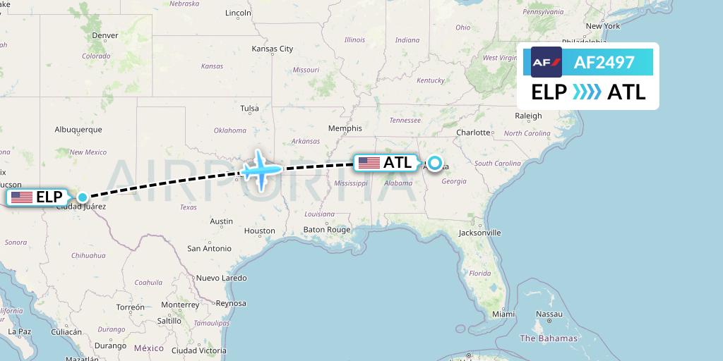 AF2497 Air France Flight Map: El Paso to Atlanta