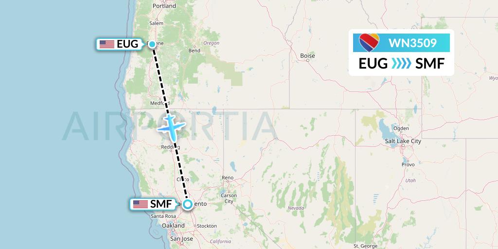 WN3509 Flight Status Southwest Airlines Eugene to Sacramento (SWA3509)