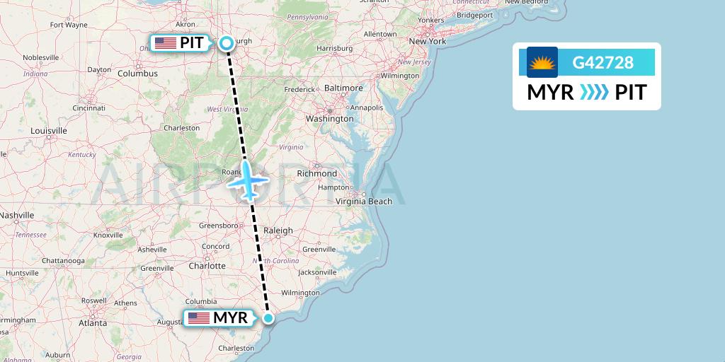 G42728 Allegiant Air Flight Map: Myrtle Beach to Pittsburgh