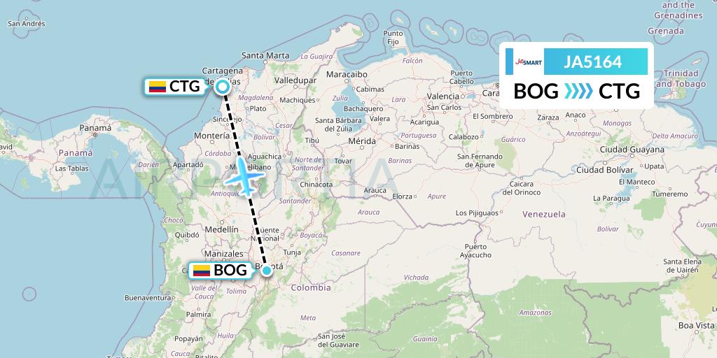 JA5164 JetSMART Flight Map: Bogota to Cartagena