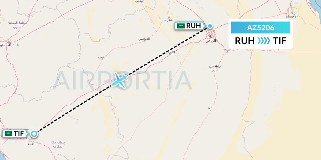 AZ5206 ITA Airways Flight Map: Riyadh to Taif