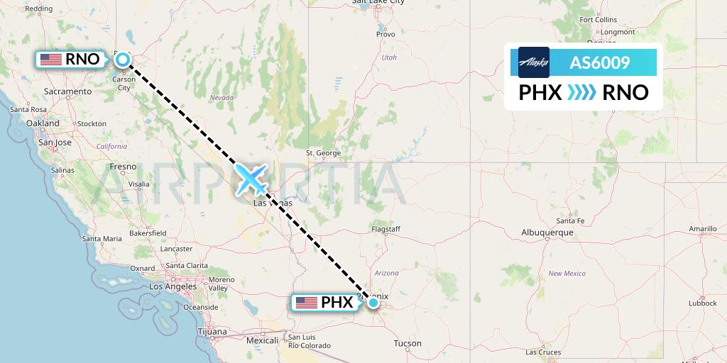 AS6009 Alaska Airlines Flight Map: Phoenix to Reno