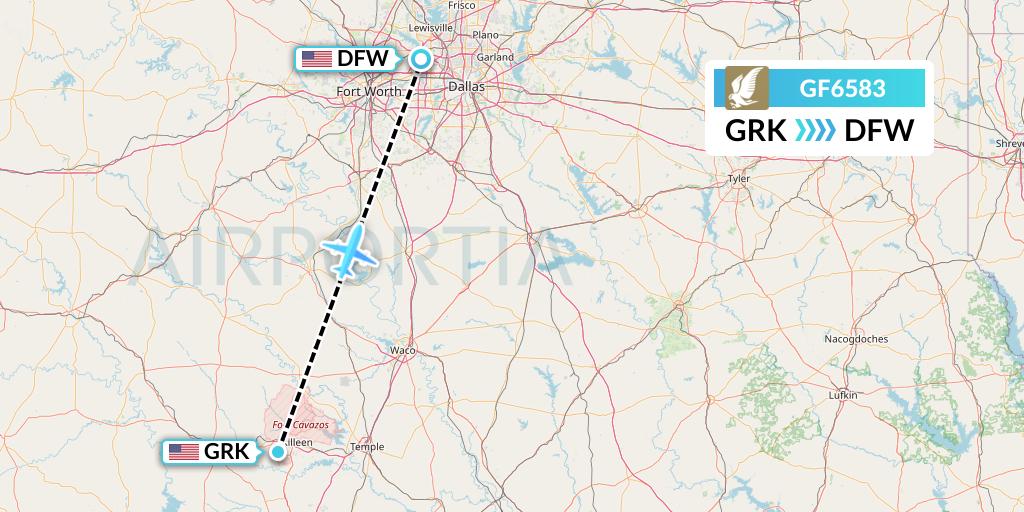 GF6583 Gulf Air Flight Map: Killeen to Dallas