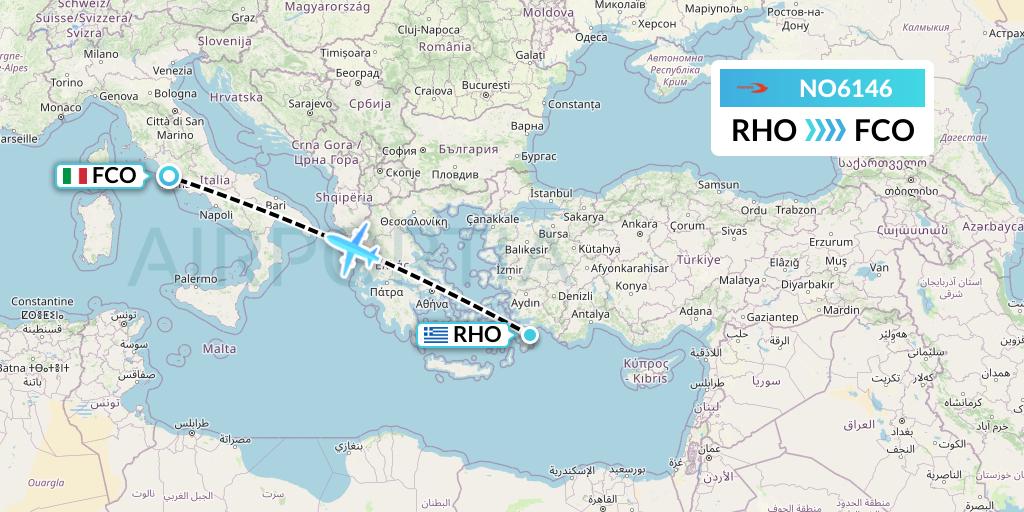 NO6146 Neos Flight Map: Rhodes to Rome