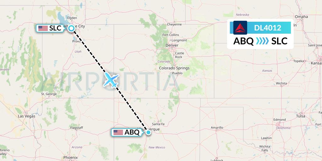 DL4012 Delta Air Lines Flight Map: Albuquerque to Salt Lake City