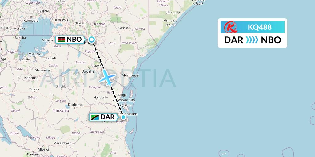 KQ488 Kenya Airways Flight Map: Dar-es-Salaam to Nairobi